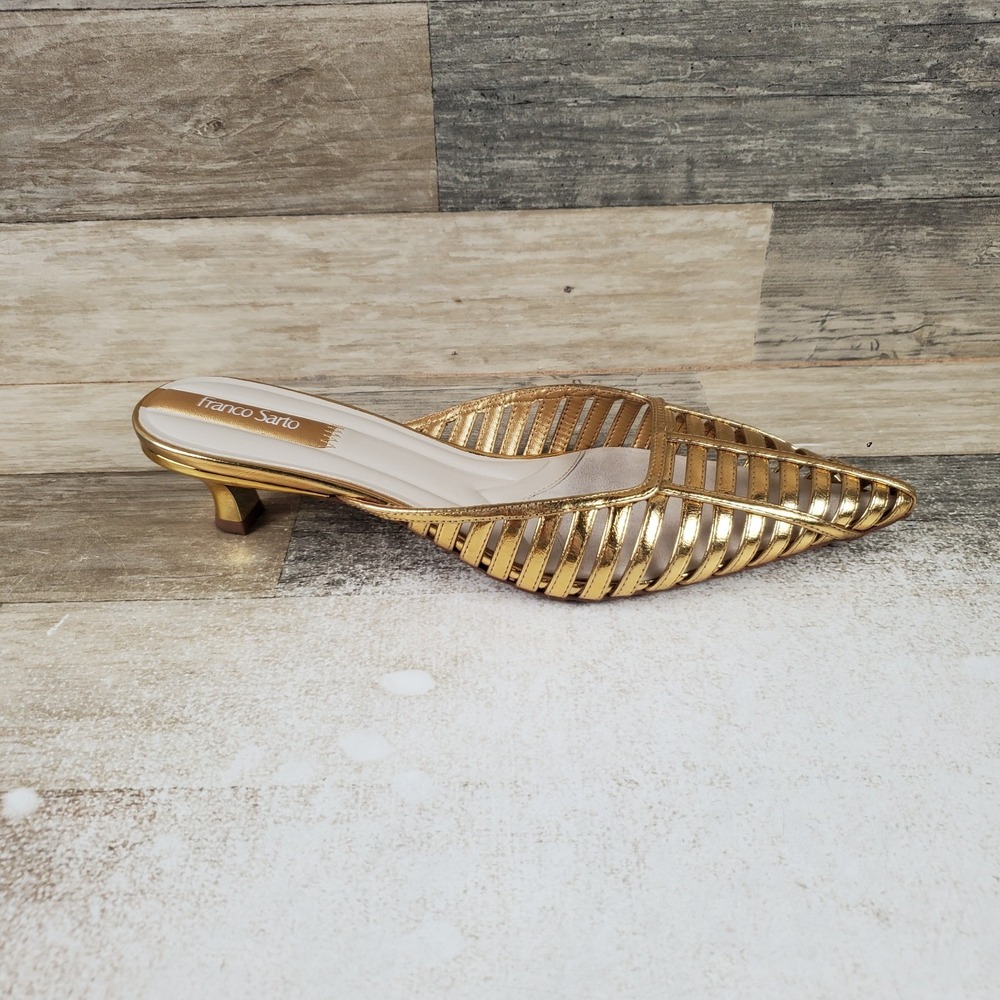 Franco Sarto Marlina Womens Mules Sz 9.5 M Gold Faux Leather Slip On Pointed Toe